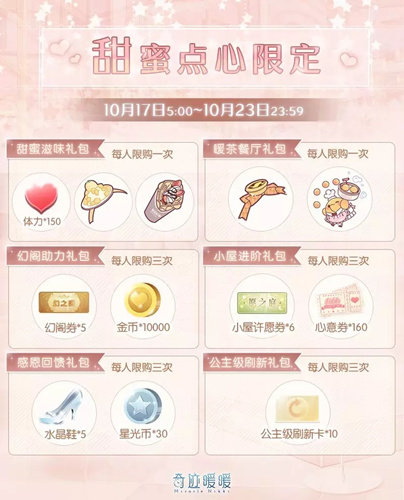 奇迹暖暖甜蜜点心限定活动奖励介绍